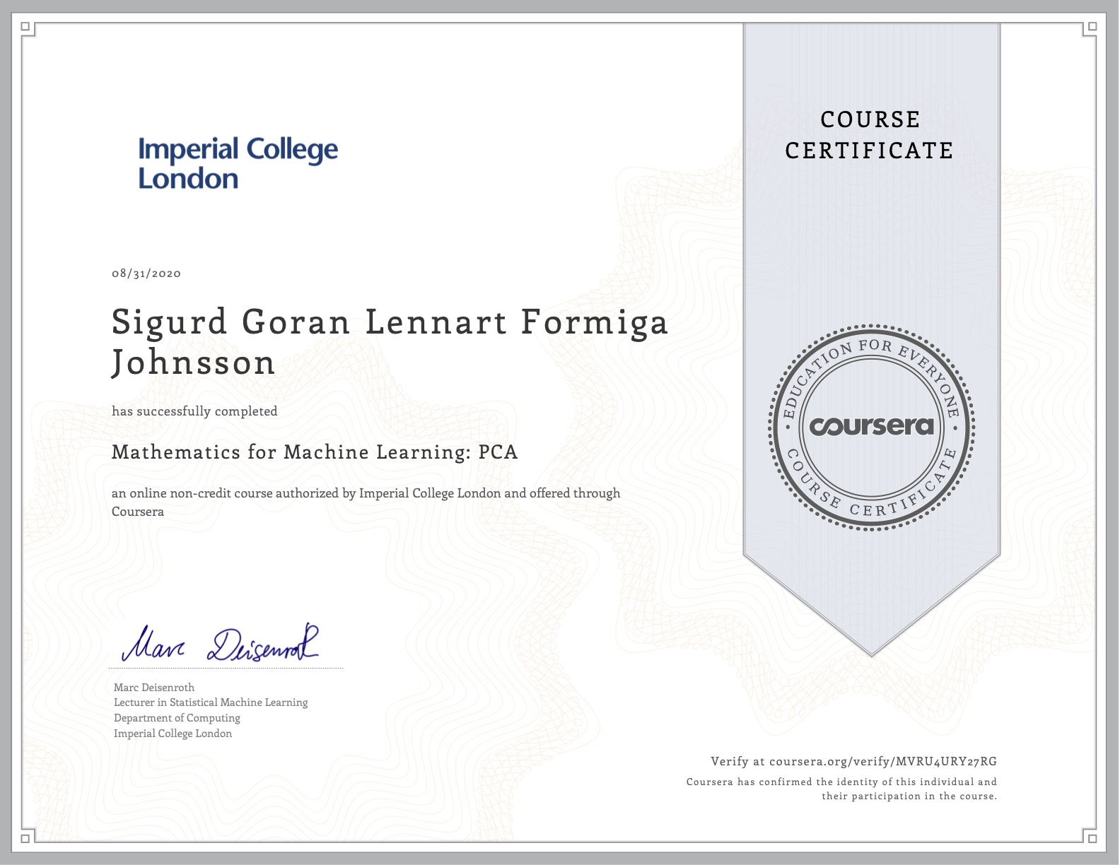 My Imperial College London Certifications